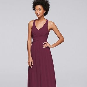 Mesh Long Bridesmaid Dress with Crisscross Back
